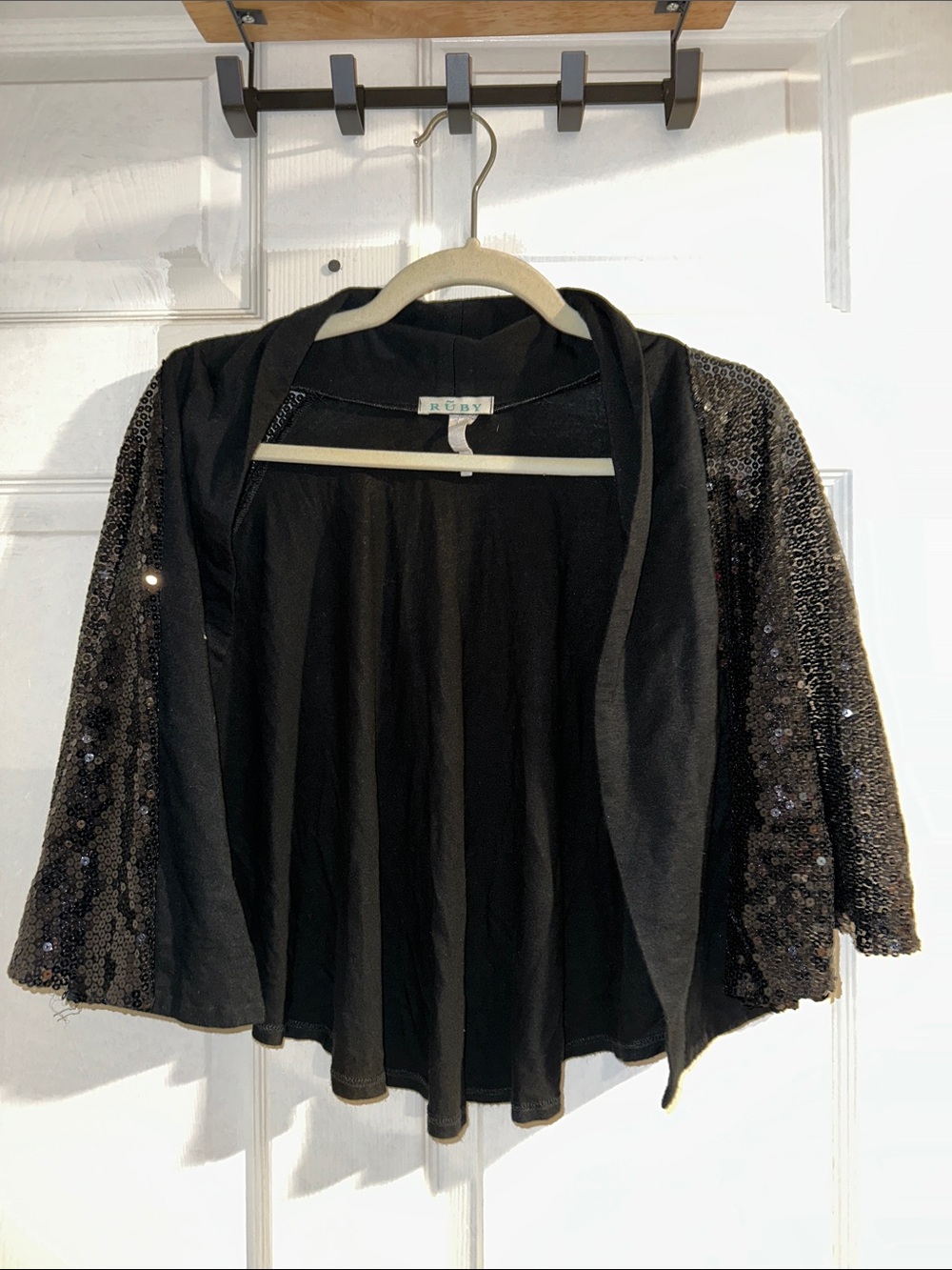 RUBY Black Open-Front Shrug with Sequin Detail